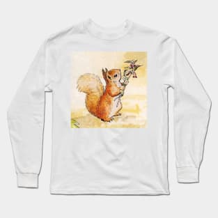 “Squirrel Nutkin Holds a Flowering Branch” by Beatrix Potter Long Sleeve T-Shirt